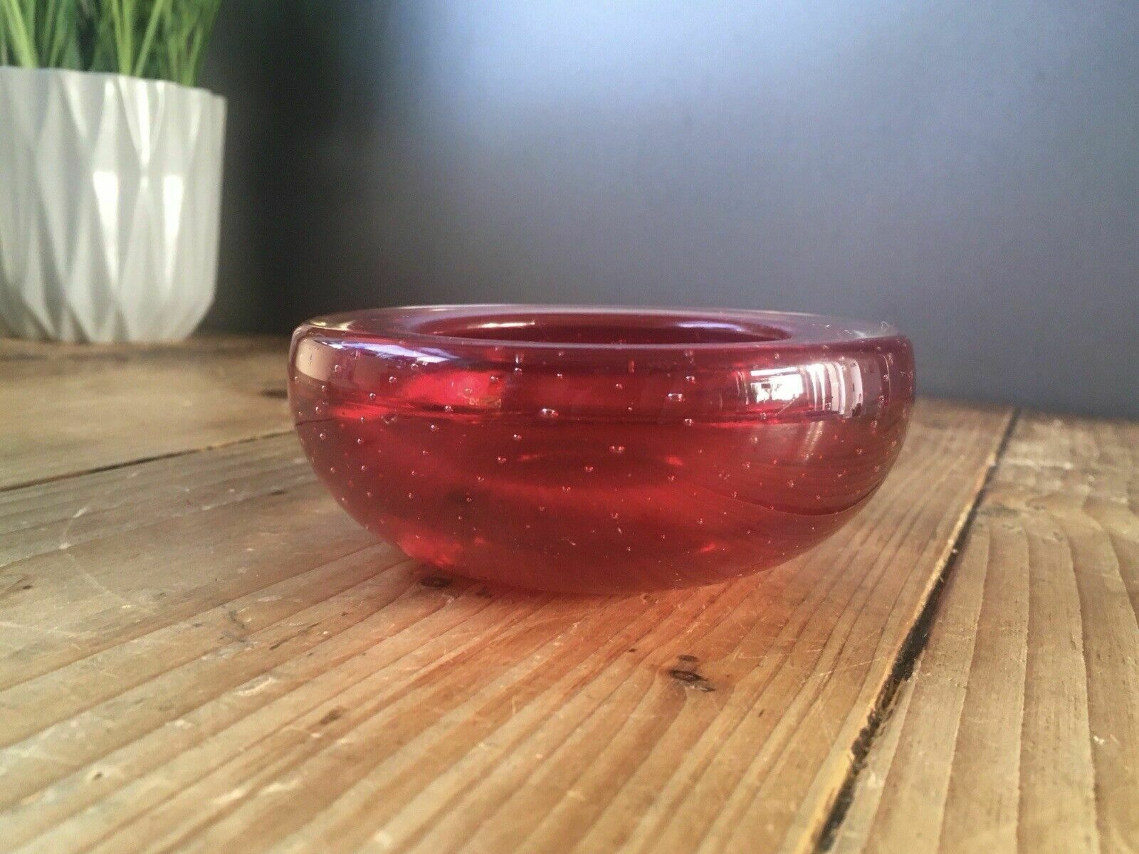 Vintage 60's Red Murano Sommerso Bubble Glass Geode Bowl Dish 70's Retro photo buy