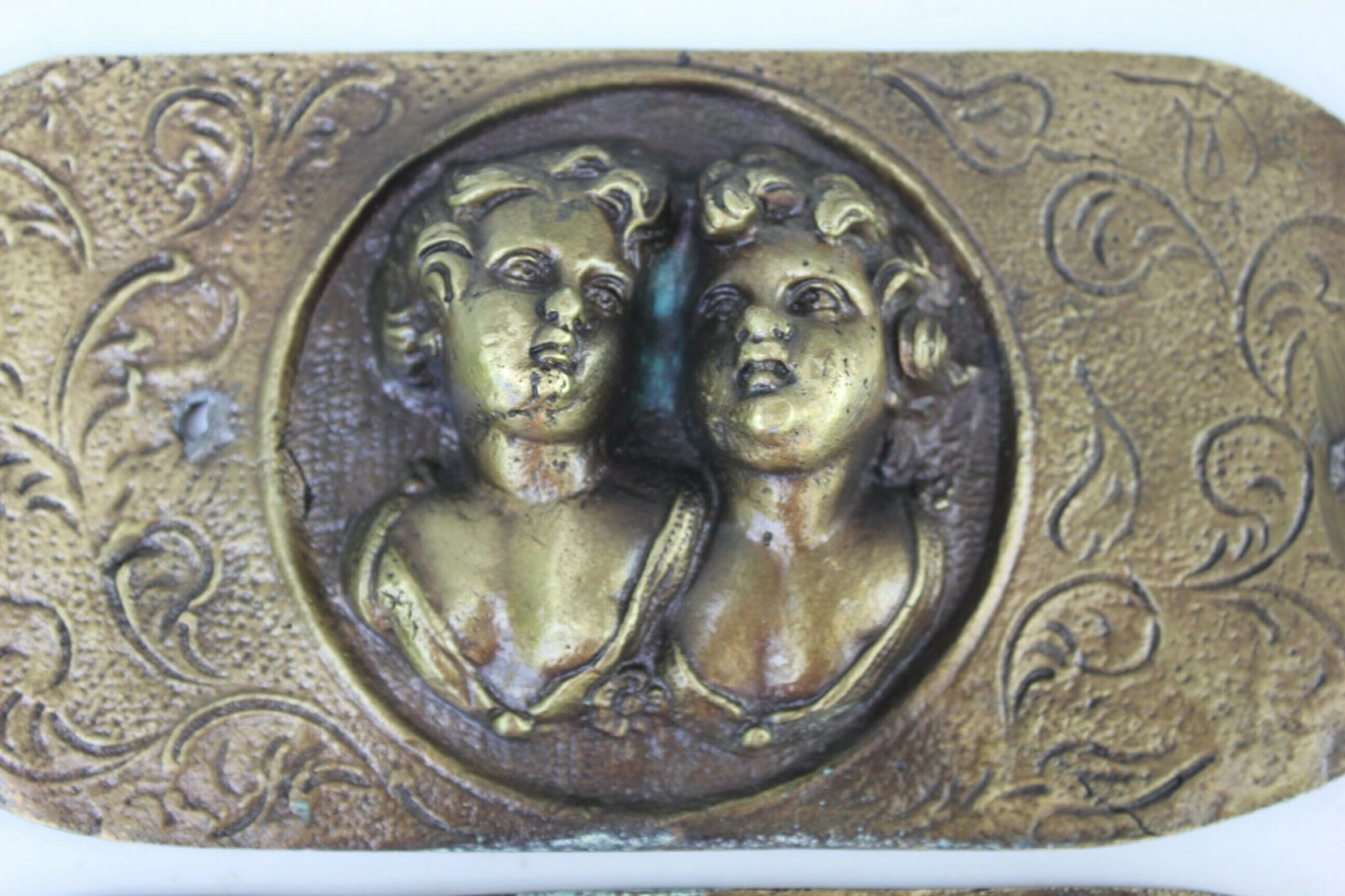 Italian Salvage Rare Relief Metal Plaque, 4 Cooper Bar Reliefs Wall Art Panels Funeral Wall Tile photo 183.0