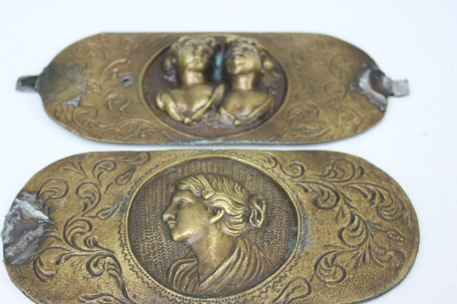 Italian Salvage Rare Relief Metal Plaque, 4 Cooper Bar Reliefs Wall Art Panels Funeral Wall Tile photo buy