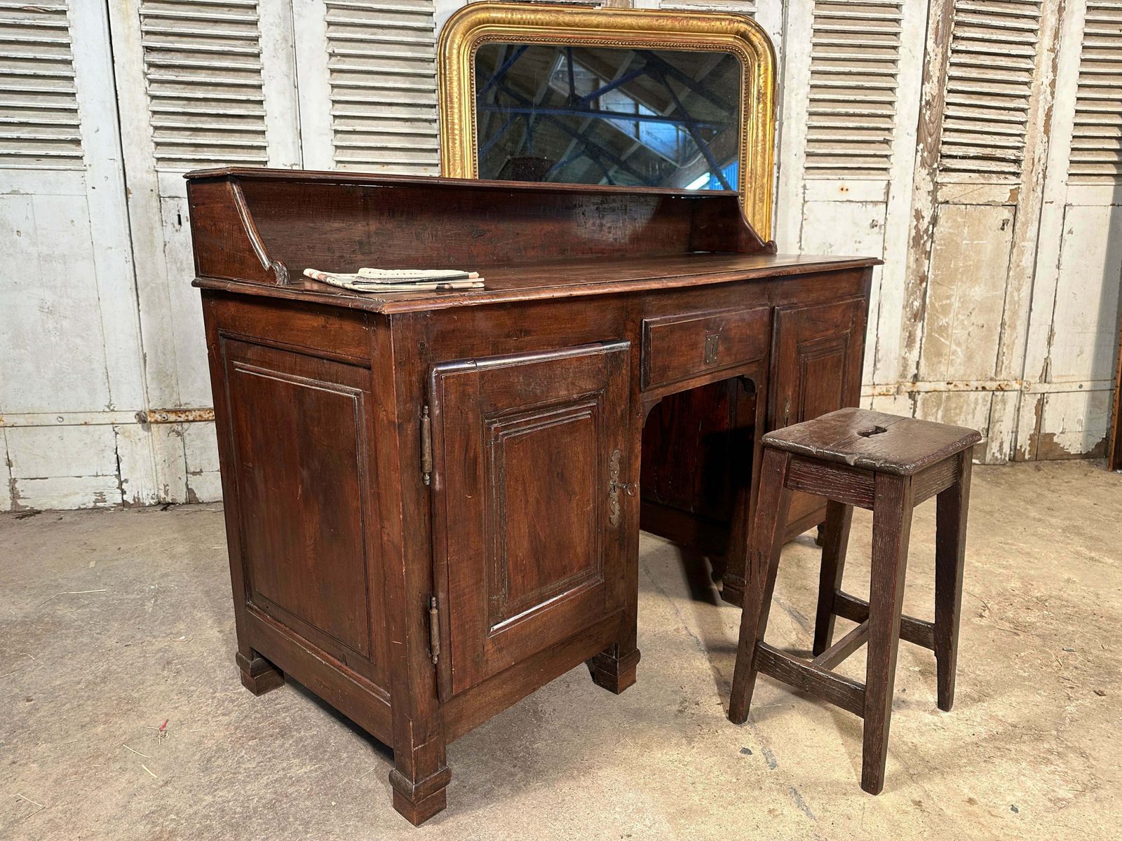 Rare Early Antique French Provincial Château Estate Managers Oak & Walnut Counter/Desk/Console Circa 1700 photo Furniture