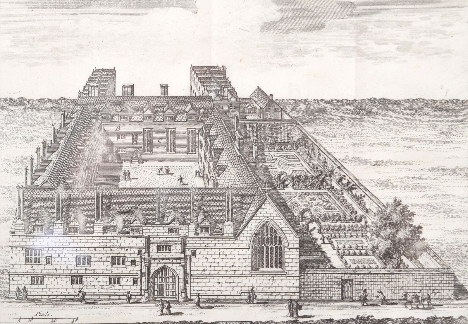 Pieter Van Der Aa (1659 1733), After David Loggan (1634–1692) Jesus College, Oxford (1727) photo 280.0