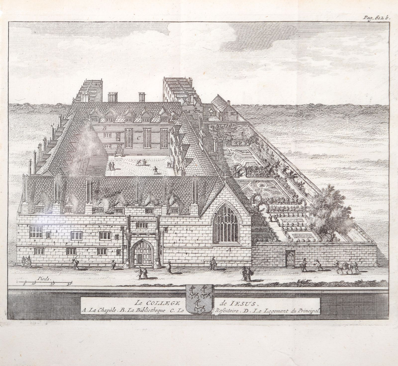 Pieter Van Der Aa (1659 1733), After David Loggan (1634–1692) Jesus College, Oxford (1727) photo vinterior