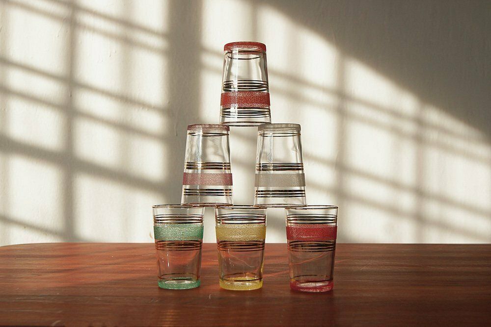 Set Of Frost & Gold Bands Glasses, 1950s, Set Of 6 photo furniture