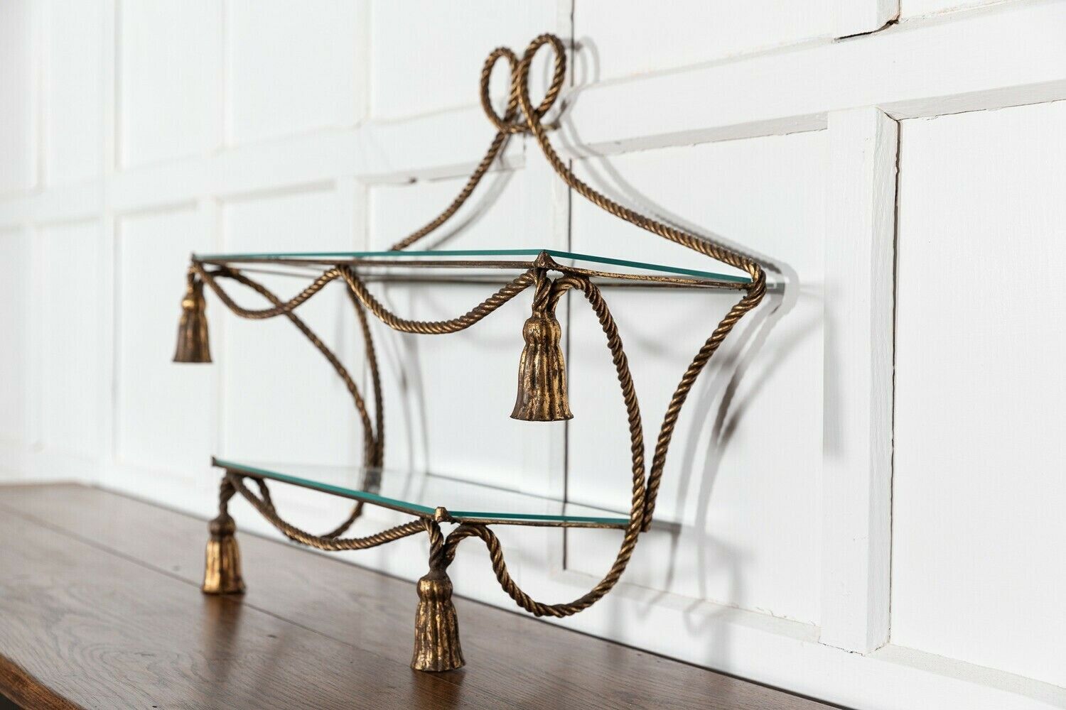 Mid.C Italian Gilt Iron Rope & Tassle Wall Shelves photo buy