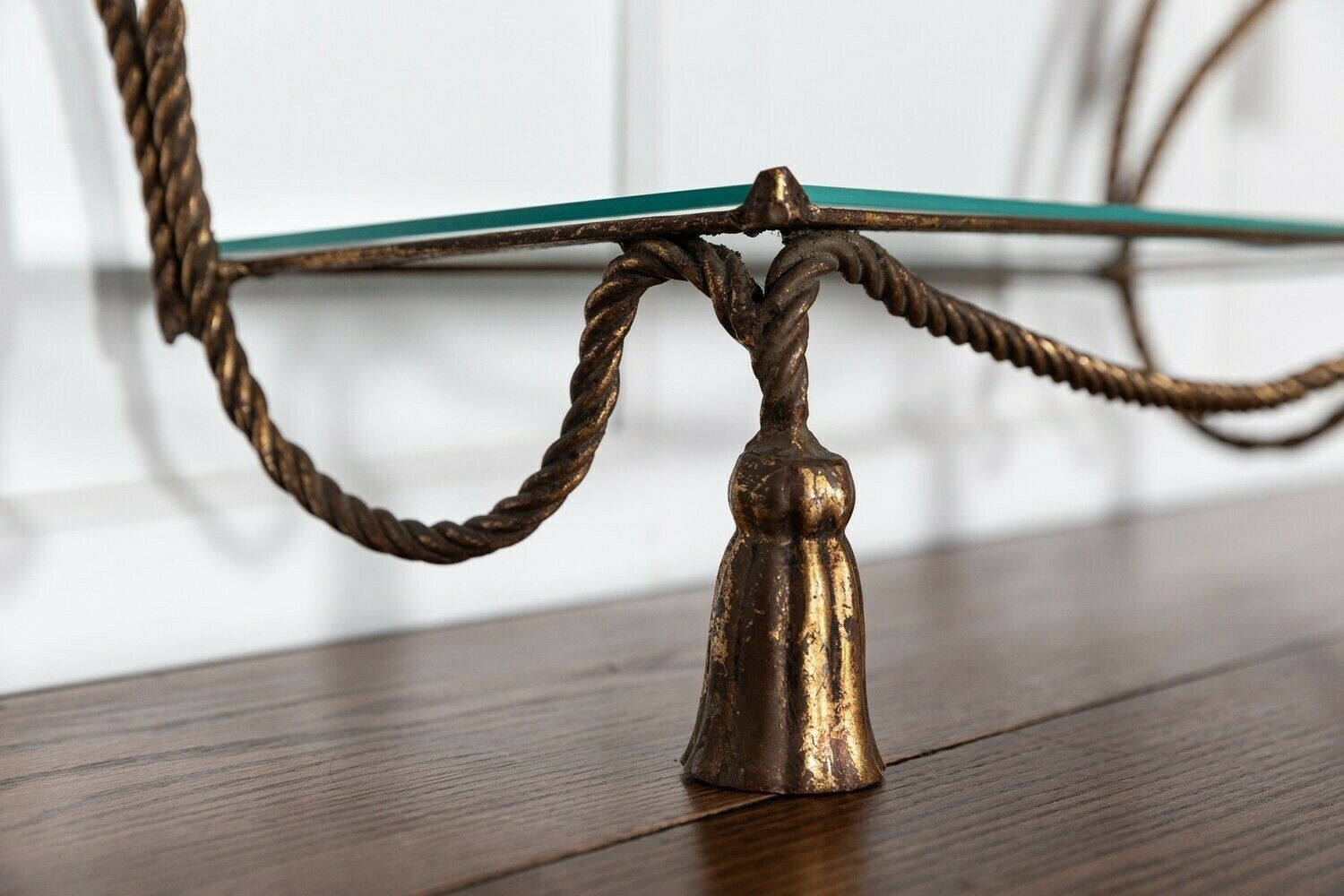 photo for sale Mid.C Italian Gilt Iron Rope & Tassle Wall Shelves