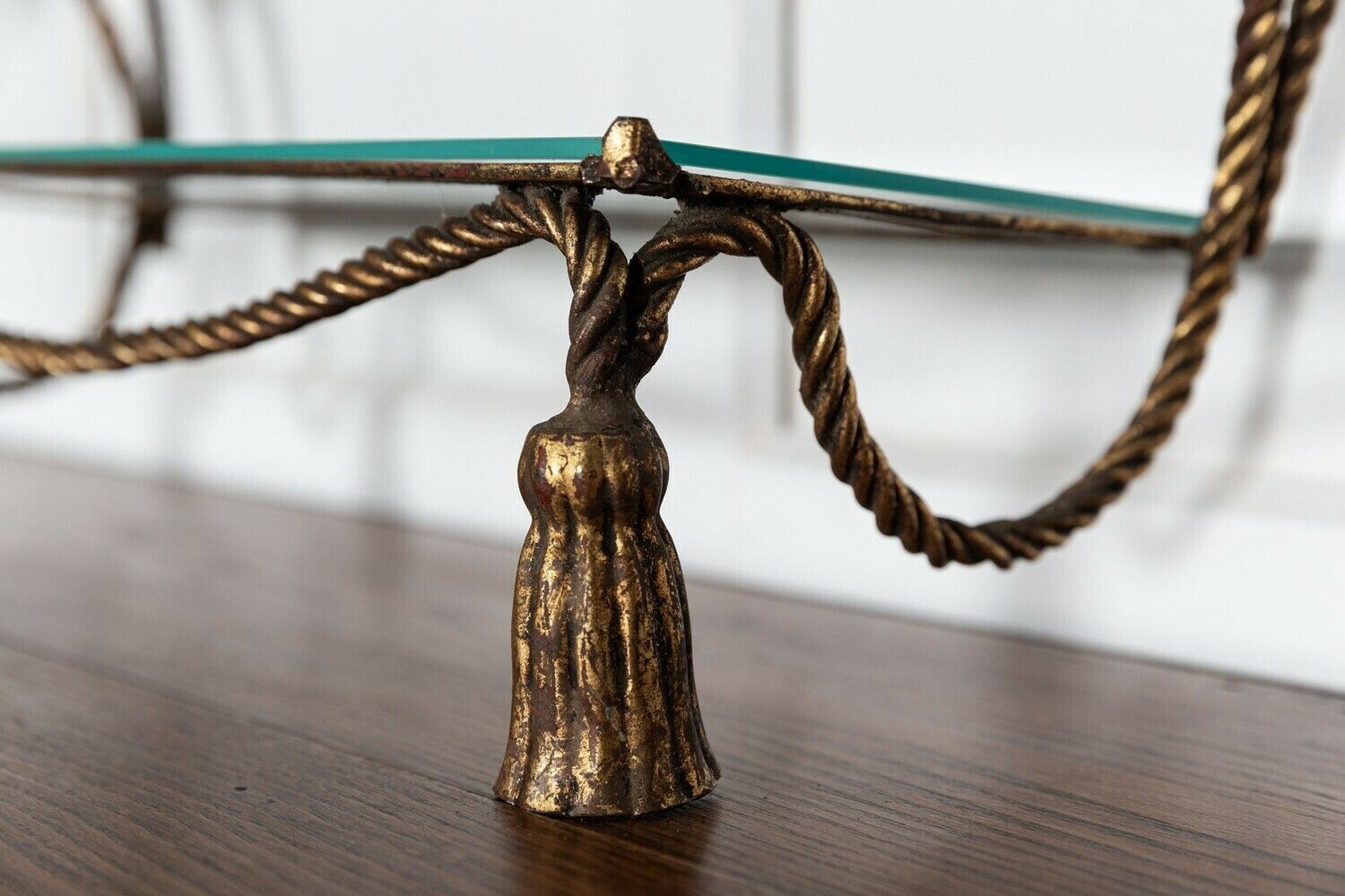 Furniture Mid.C Italian Gilt Iron Rope & Tassle Wall Shelves photo