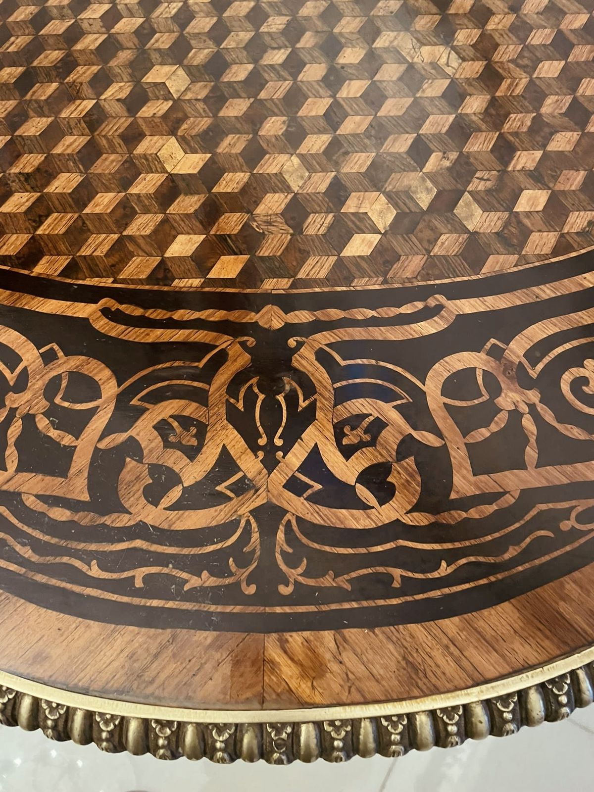 Outstanding Quality Antique 19th Century French Freestanding Marquetry And Parquetry Centre Table photo vinterior