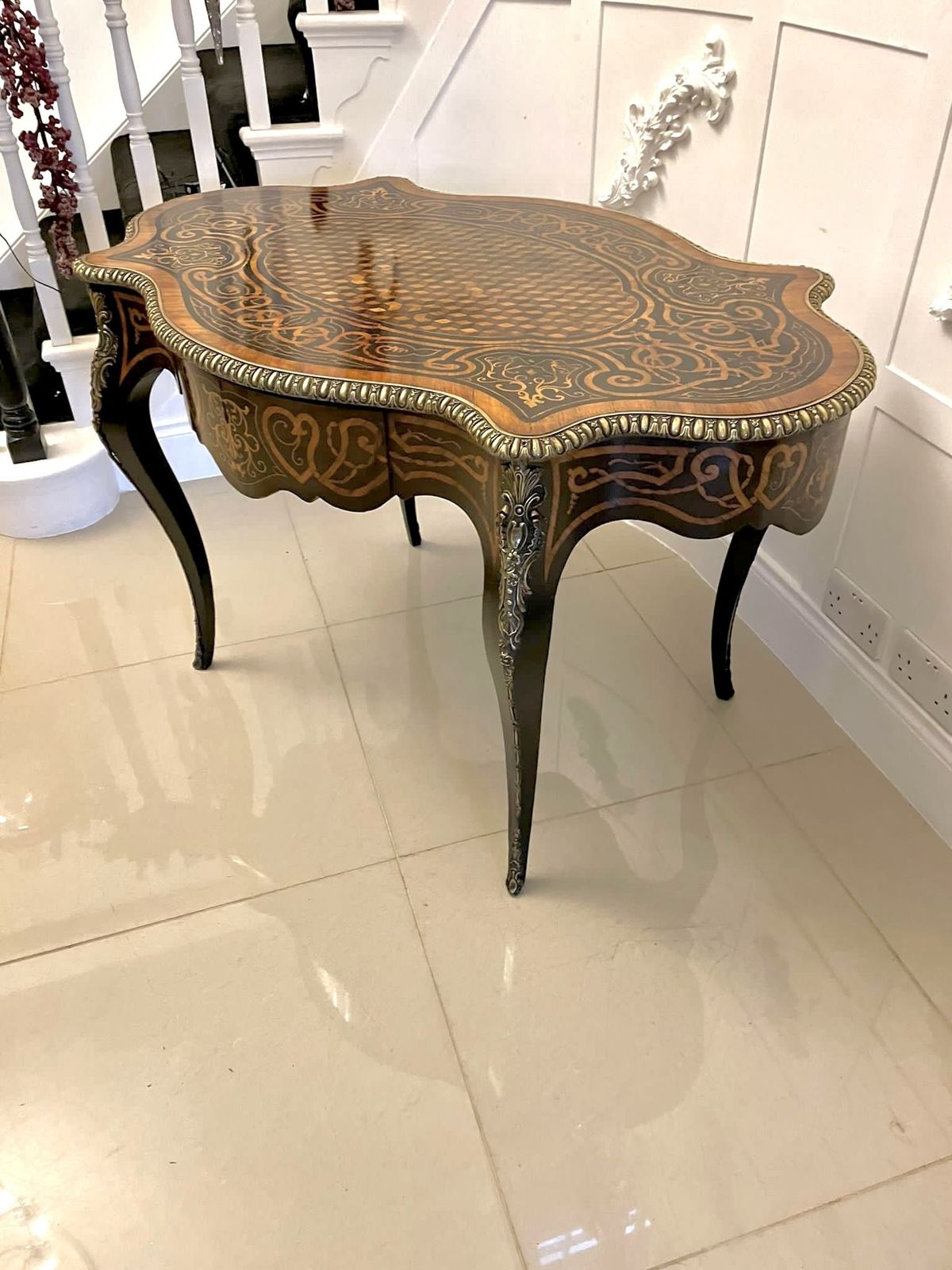 photo for sale Outstanding Quality Antique 19th Century French Freestanding Marquetry And Parquetry Centre Table