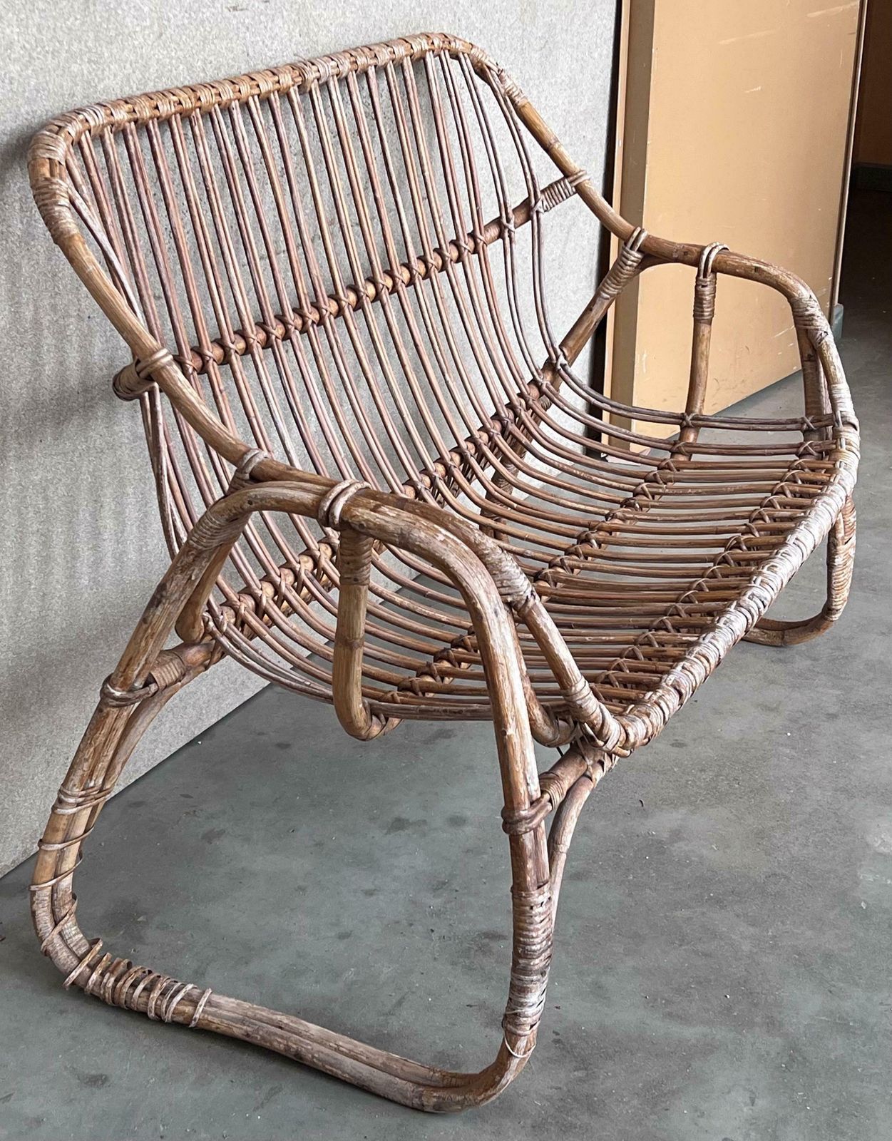 Vintage Mid Century Modern Rattan And Bamboo Love Seat Or Sofa, 1960s photo Furniture