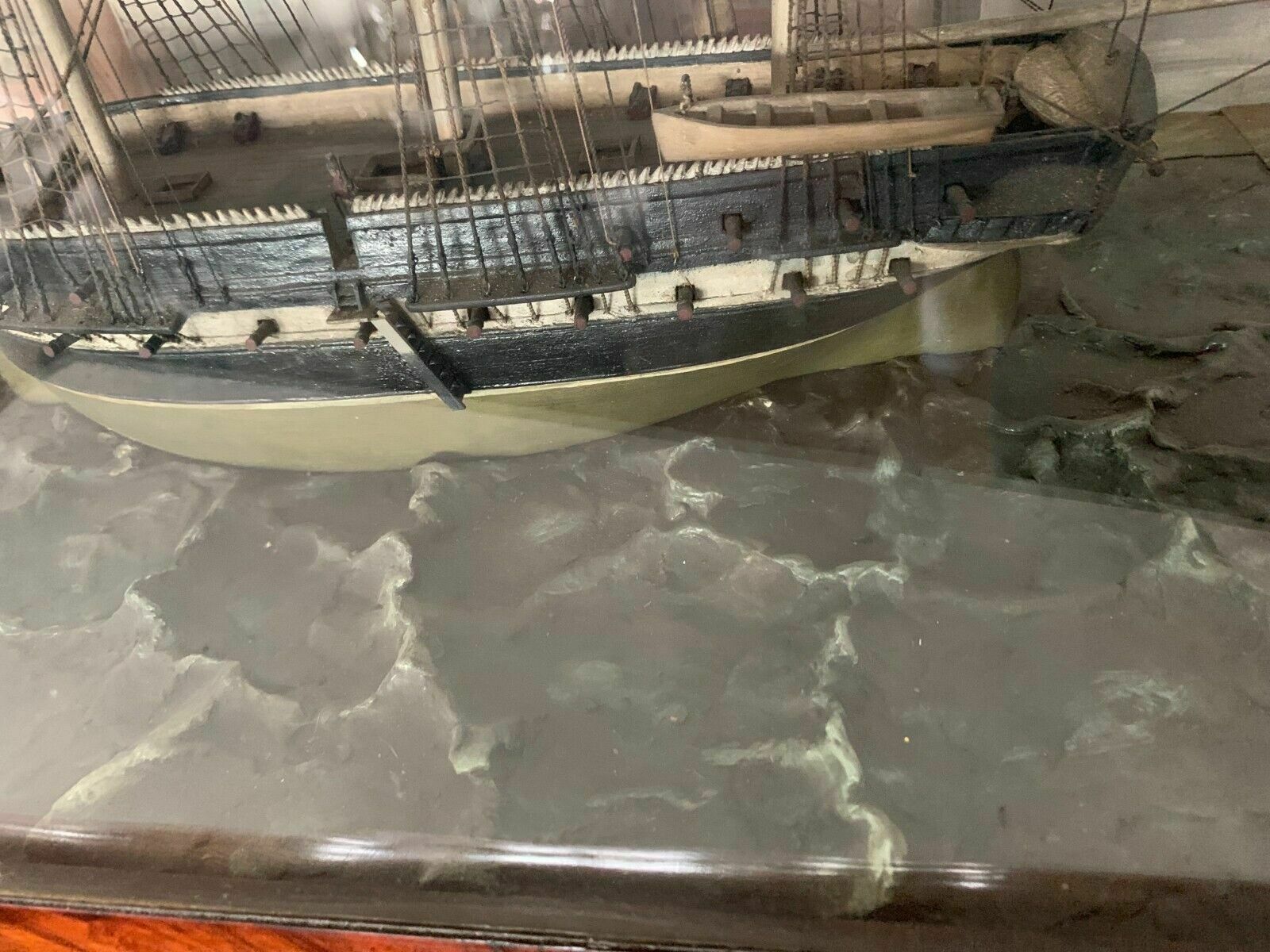 Old Model Of A Sailboat With Three Masts In Its 19th Century Showcase photo vintage