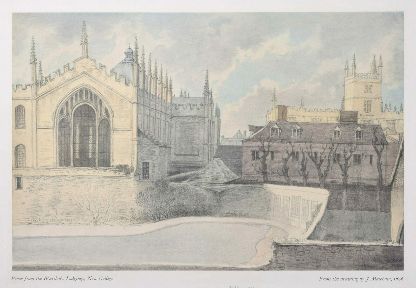 John Baptist Malchair (1730 – 1812) View From The Master’s Lodgings, New College, Oxford 1929 photo Art