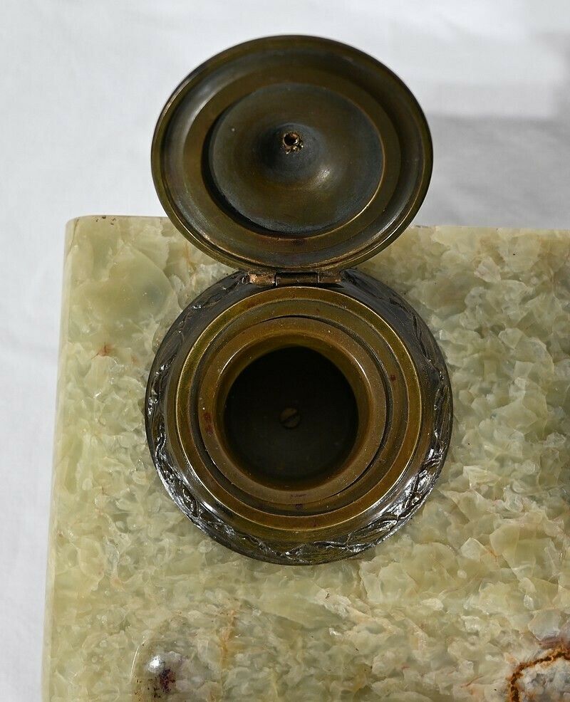 photo vintage Important Inkwell In Onyx From Pakistan And Bronze, Late 19th Century