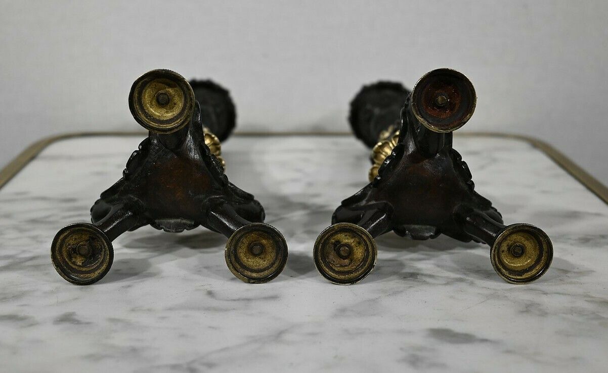 photo vinterior Pair Of Bronze Candlesticks, Restoration Period, Early 19th Century
