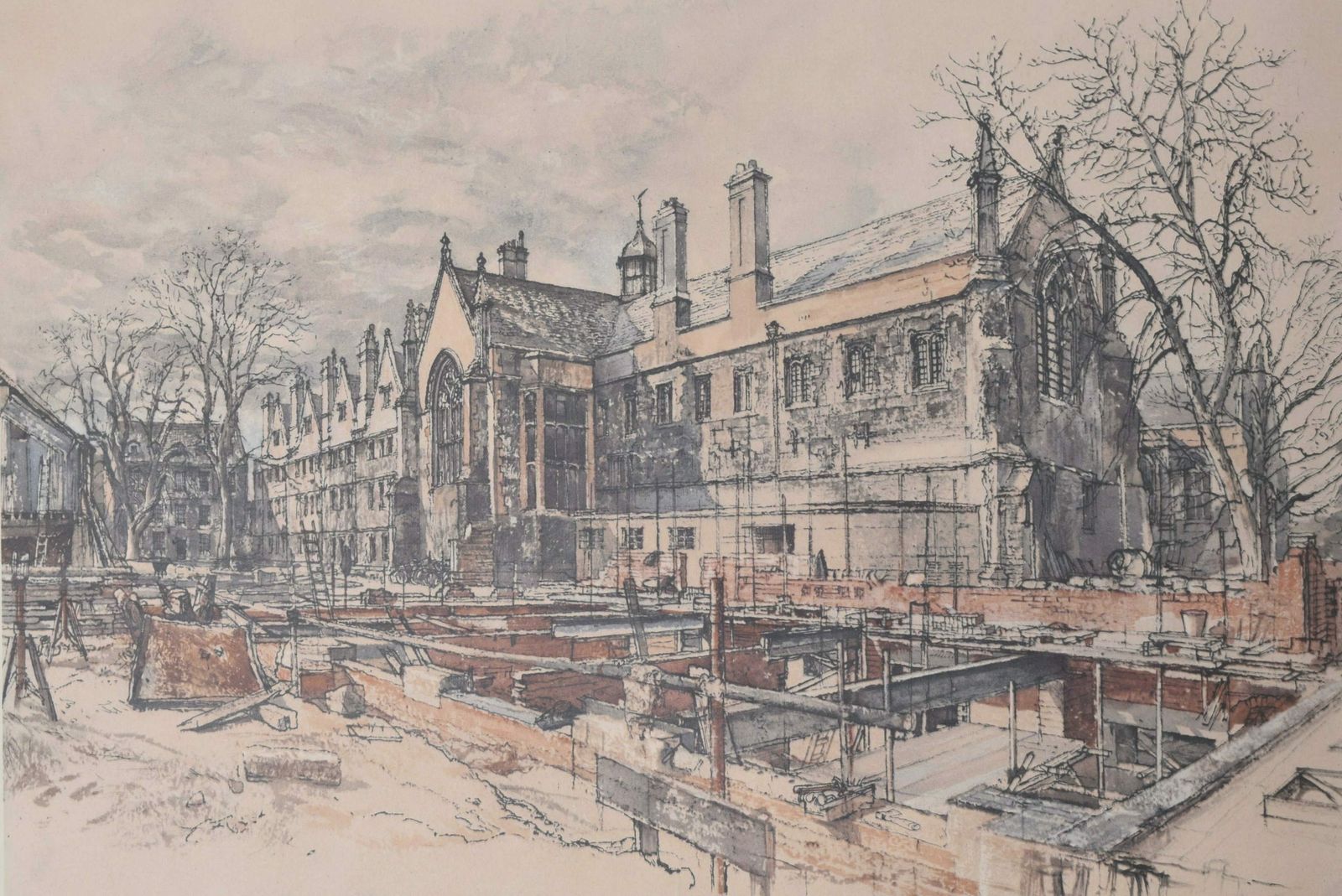 G R T (Raymond Teane) Cowern (1913 – 1986) Wadham College, Oxford From The South East Before The Completion Of The New Buildings (1952) photo for sale
