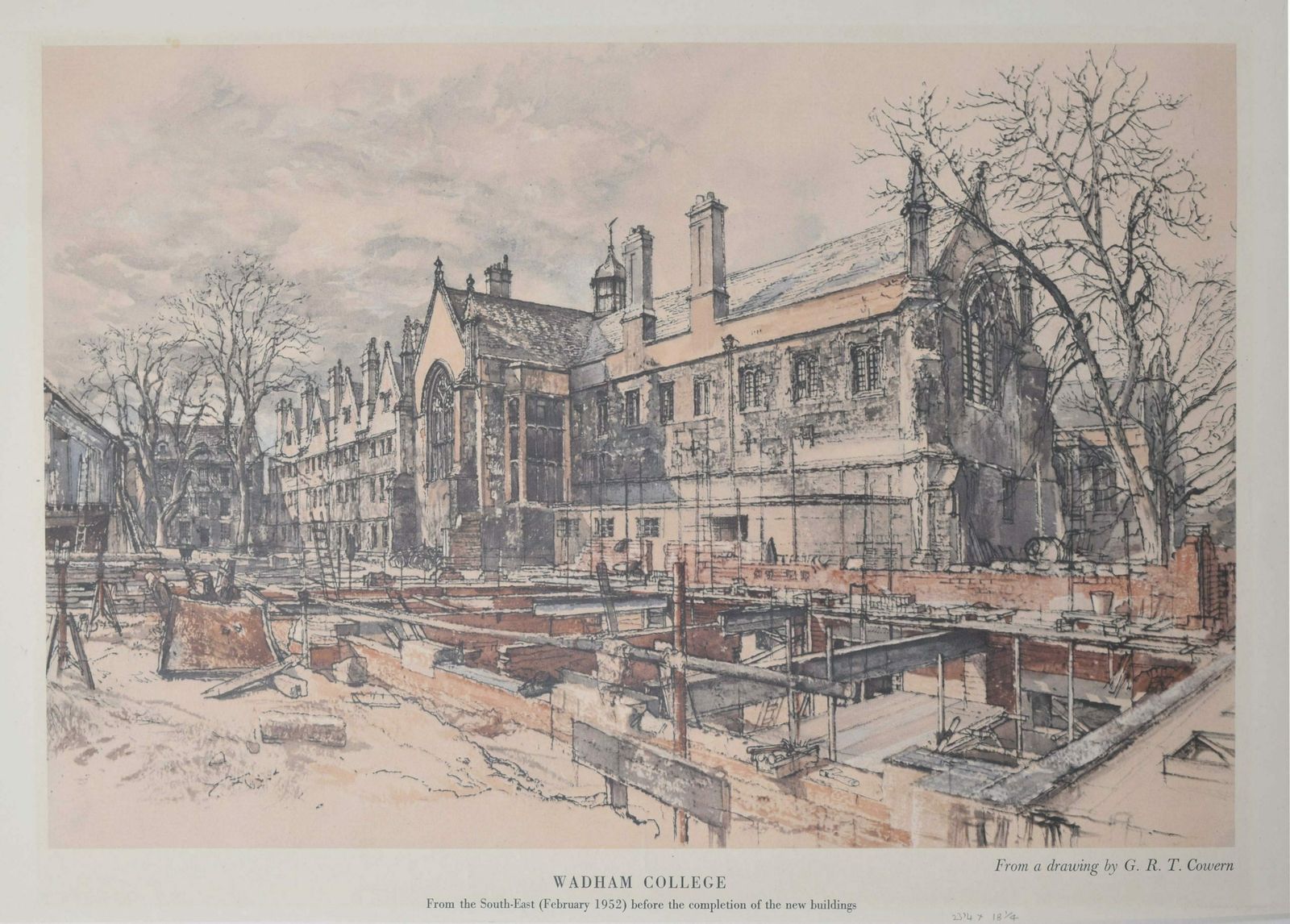 G R T (Raymond Teane) Cowern (1913 – 1986) Wadham College, Oxford From The South East Before The Completion Of The New Buildings (1952) photo Art