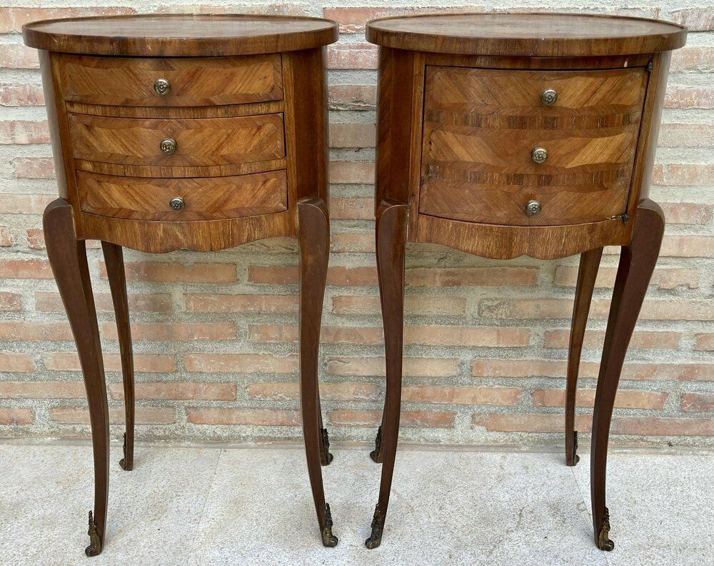 photo for sale Louis XVI Style Inlaid Walnut Nightstands, France, 1920s, Set Of 2