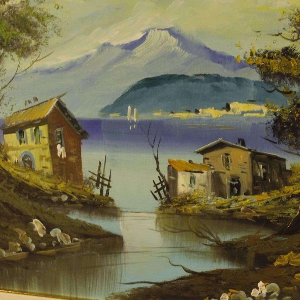 Italian Lake View Painting Oil On Canvas