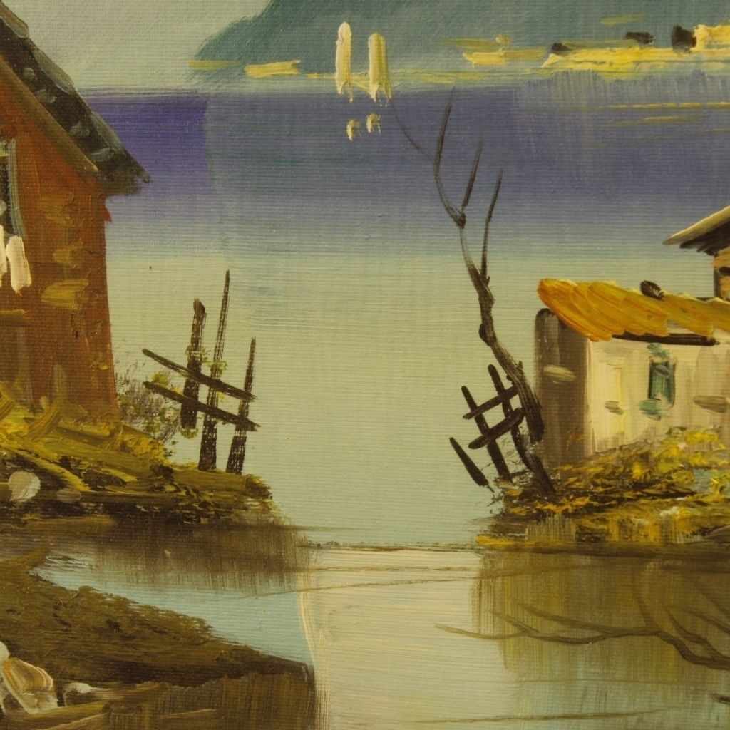 Italian Lake View Painting Oil On Canvas photo buy