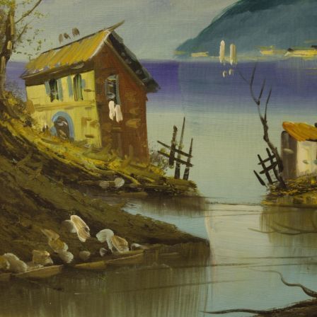 photo for sale Italian Lake View Painting Oil On Canvas