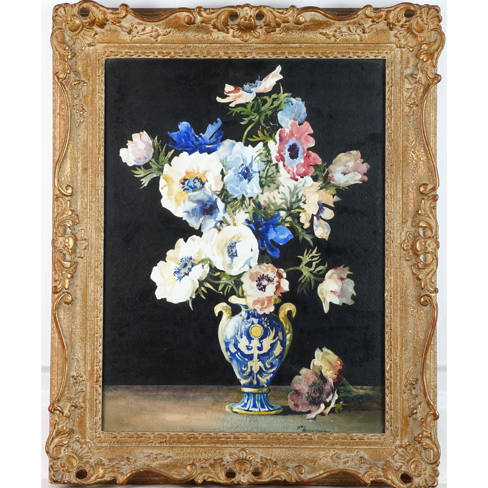 Still Life Of Anemones In Vase, Watercolour And Gouache By Amy Reeve Fowkes photo buy