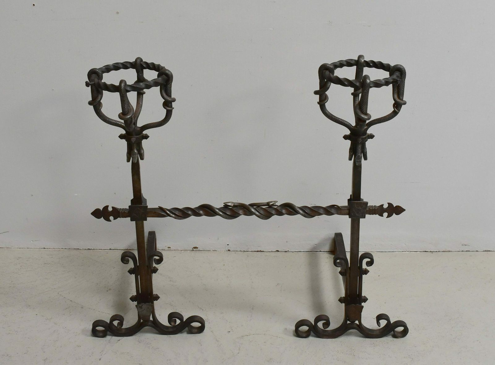 Pair Of Wrought Iron Andirons, Late 19th Century
