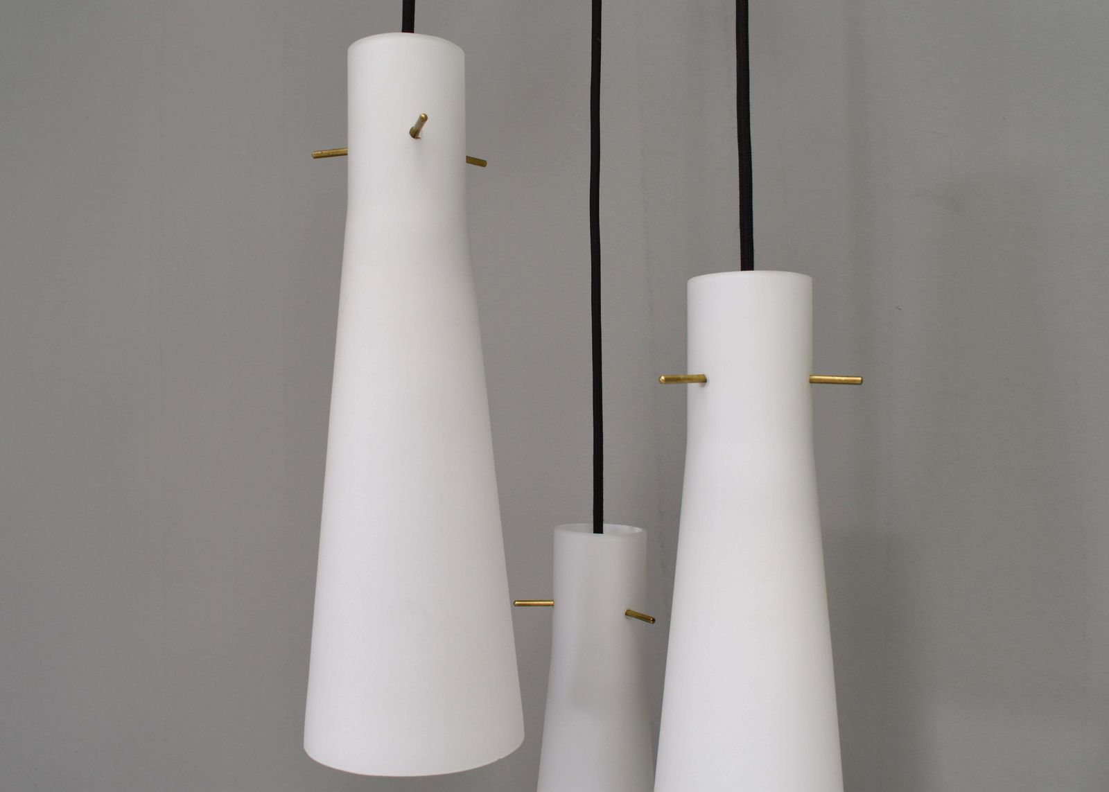 Stilnovo Chandelier With Opaline Glass Shades And Brass – Italy, Circa 1950 photo buy