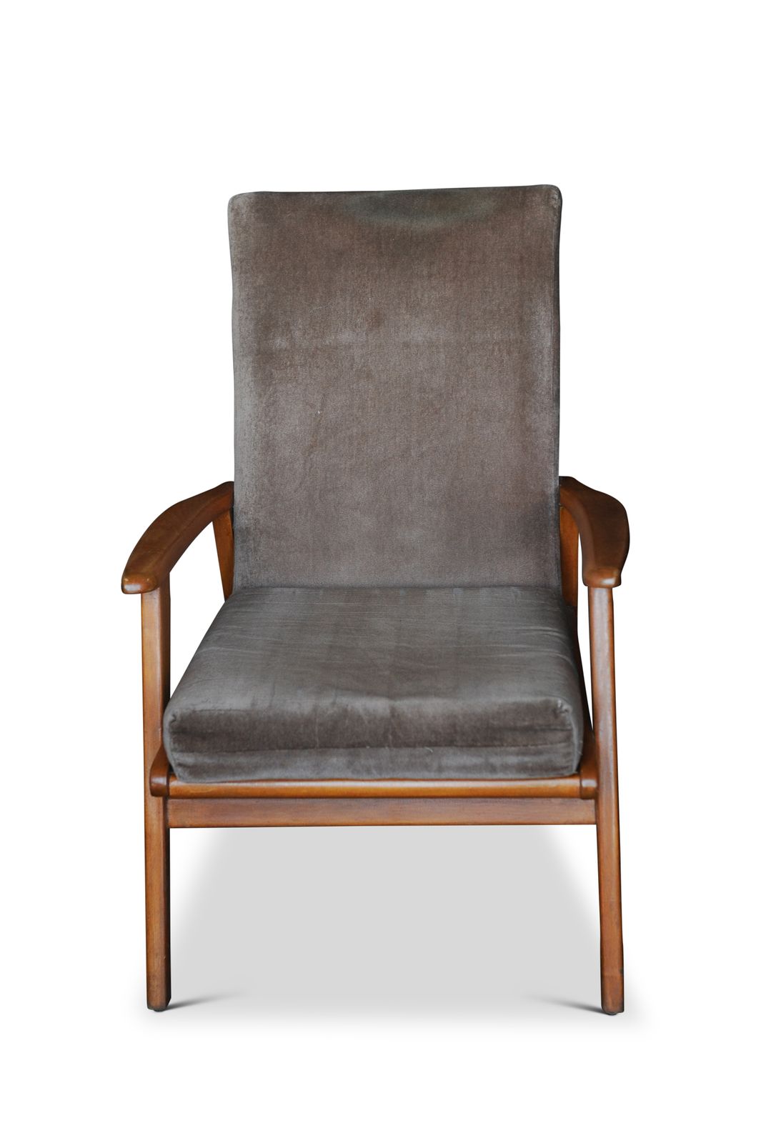 Mid Century Modern Danish Beech Open Frame Easy Armchair With Taupe Velvet Upholstery 1960's Ol photo furniture