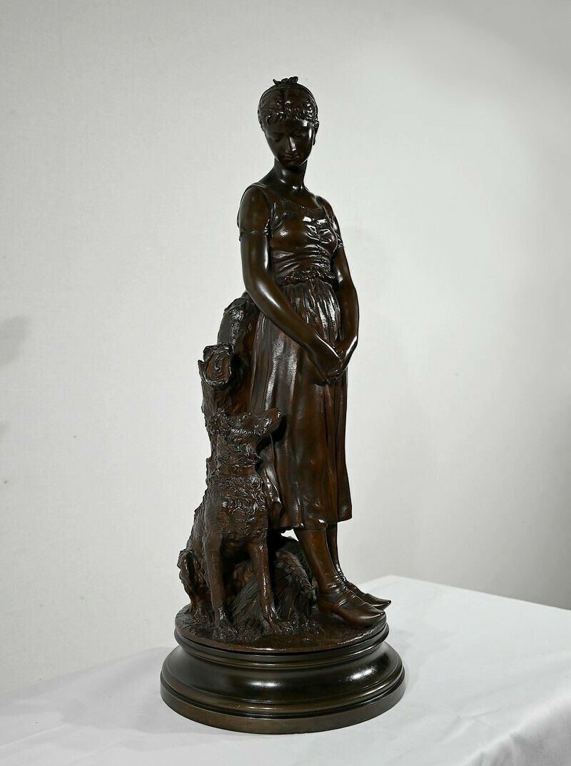 Bronze "The Young Woman With A Dog", Signed El.Truffot   2nd Half Of The 19th Century photo for sale