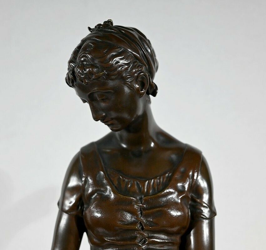 photo furniture Bronze "The Young Woman With A Dog", Signed El.Truffot   2nd Half Of The 19th Century