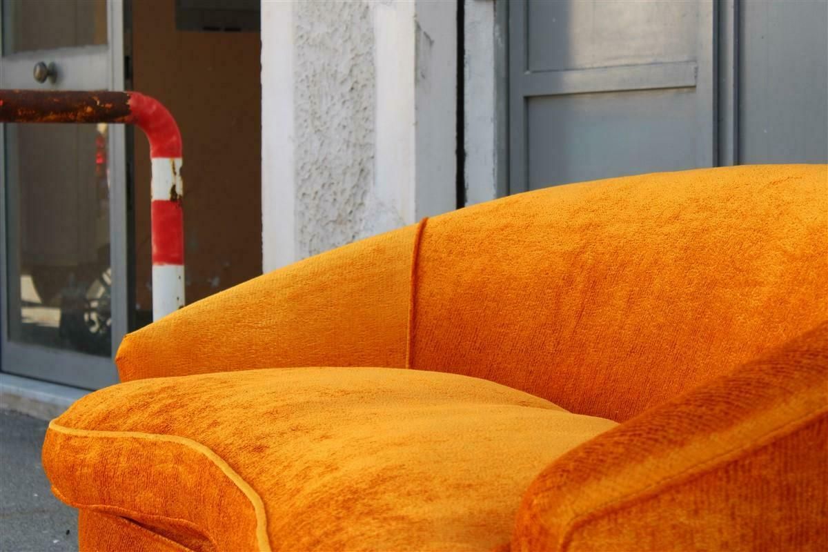 Mid Century Orange Velvet Curved Sofa Made In Italy 1950s Wood Feet photo 4837.0