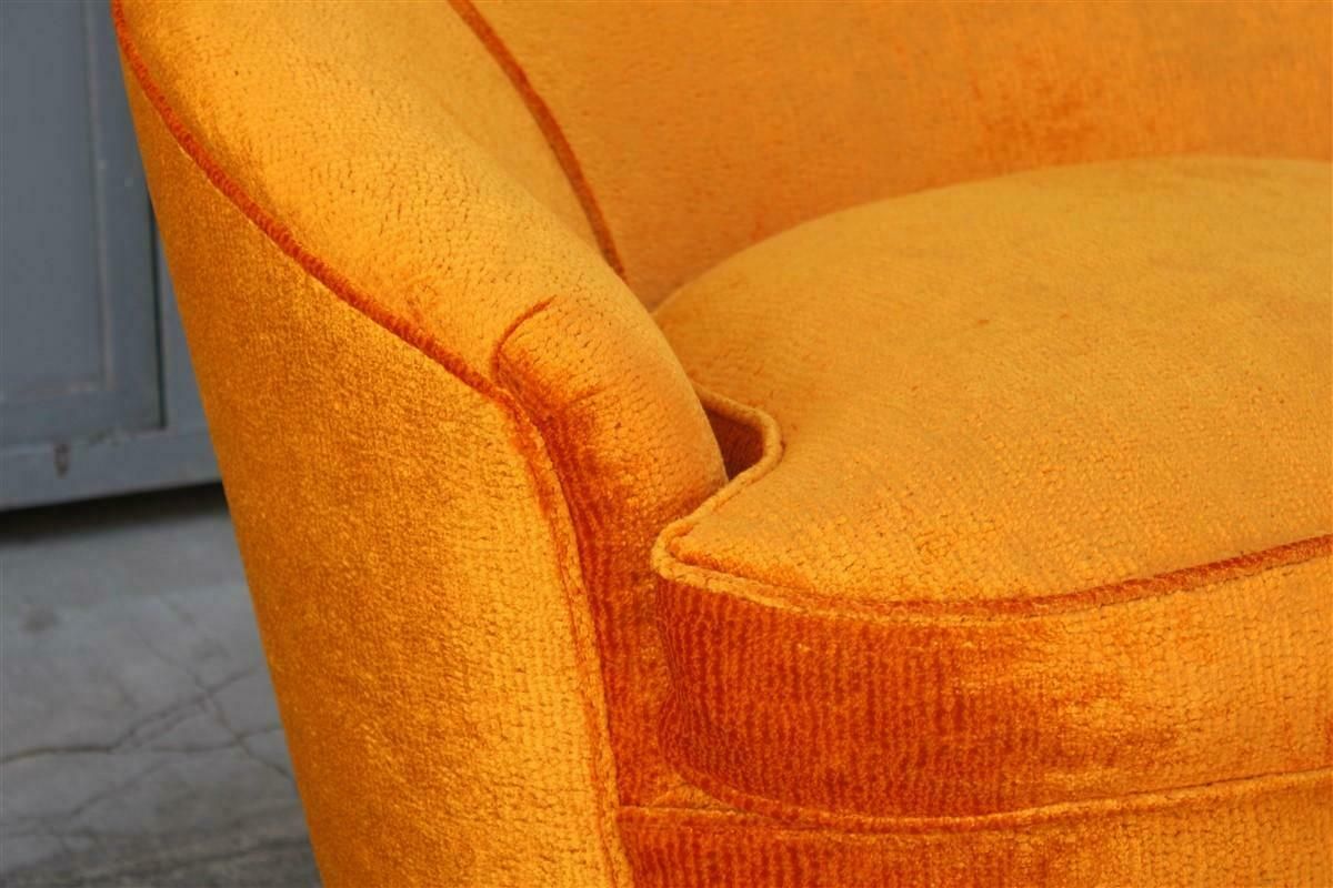 Furniture Mid Century Orange Velvet Curved Sofa Made In Italy 1950s Wood Feet photo