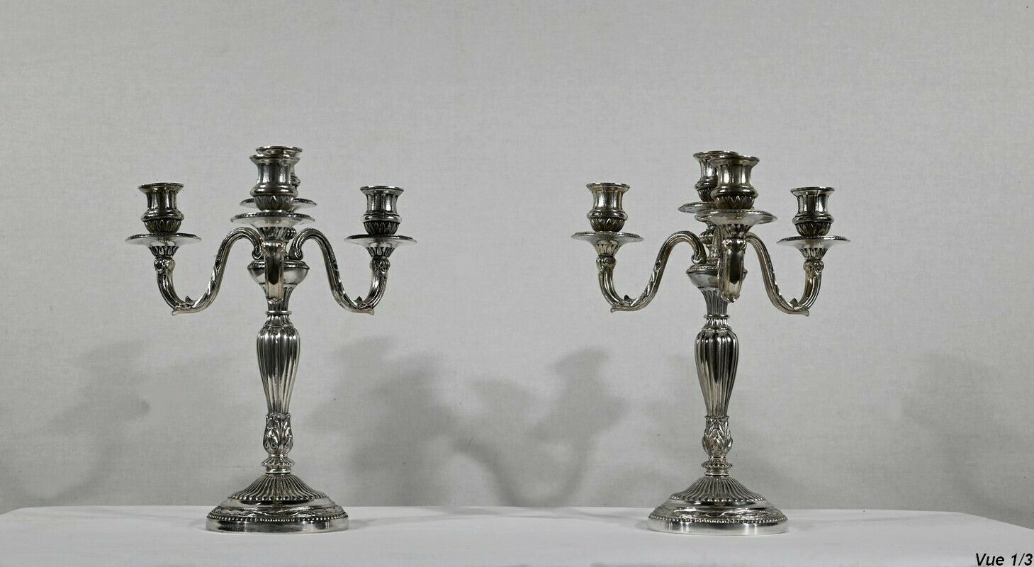 Pair Of Silver Bronze Candlesticks   Late 19th Century photo 1256.6