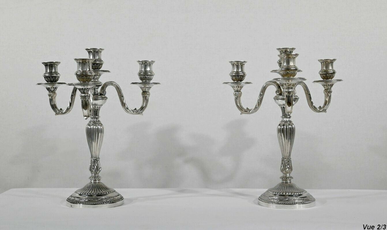 1256.6 Pair Of Silver Bronze Candlesticks   Late 19th Century photo