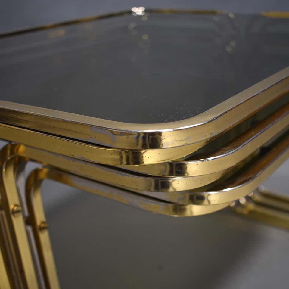 photo buy Italian 1970s Nesting Tables Gold / Smoked Glass, Italy, Circa 1970