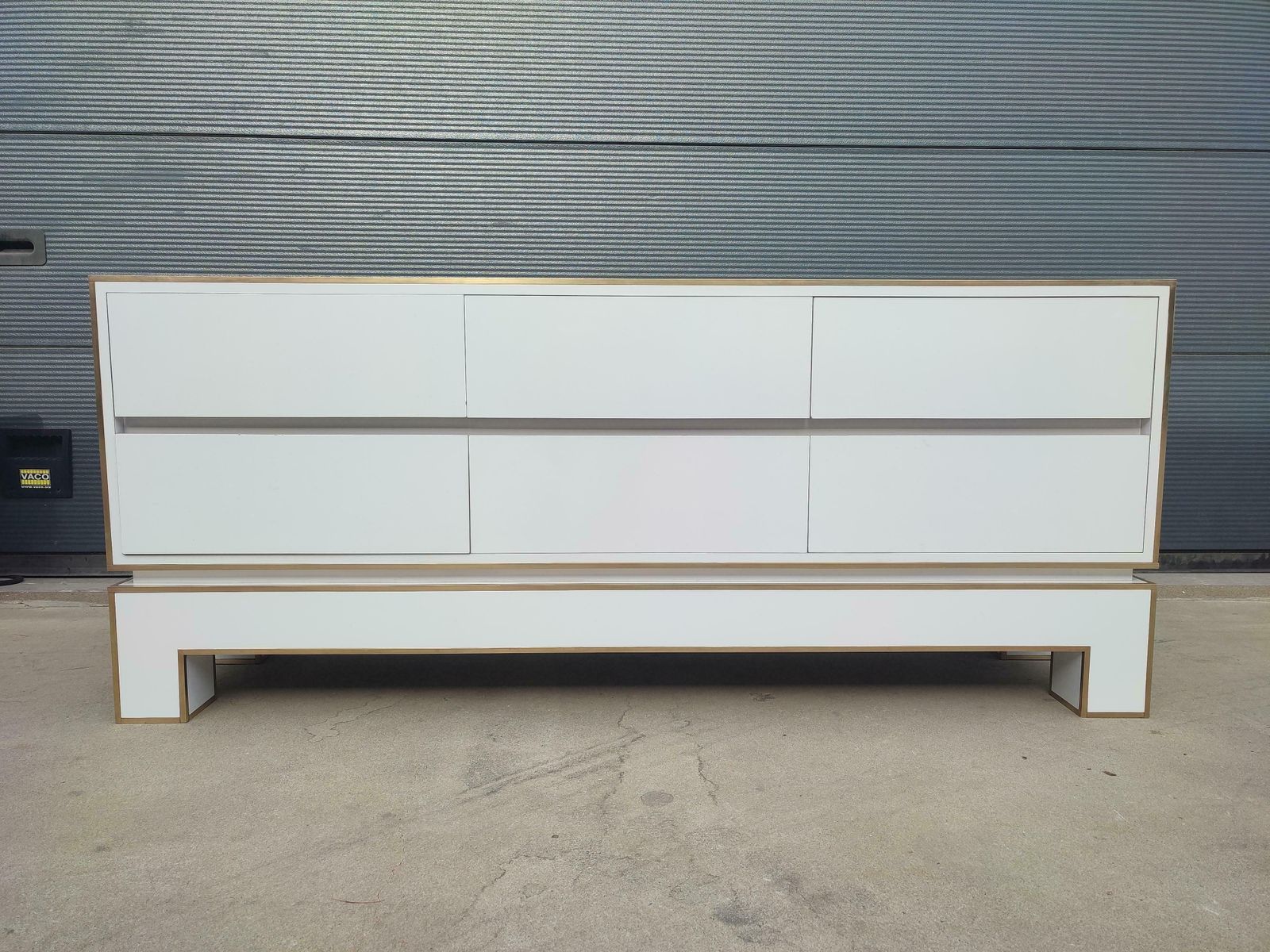 White Credenza With Brass Details From Alain Delon For Maison Jansen, France photo furniture