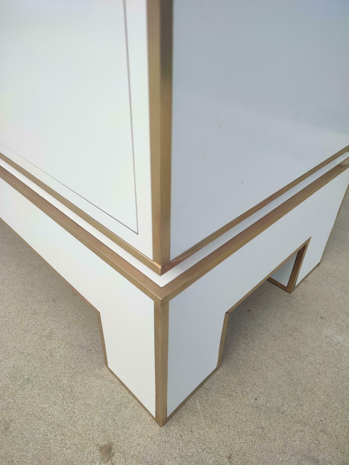 White Credenza With Brass Details From Alain Delon For Maison Jansen, France photo vinterior