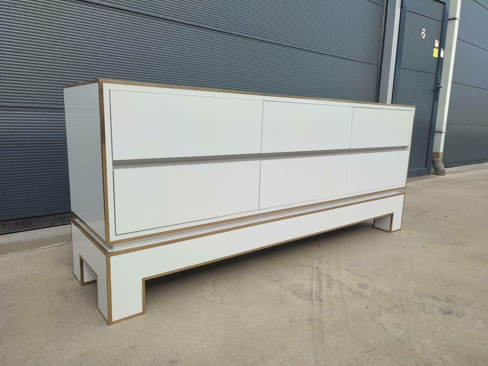 Furniture White Credenza With Brass Details From Alain Delon For Maison Jansen, France photo