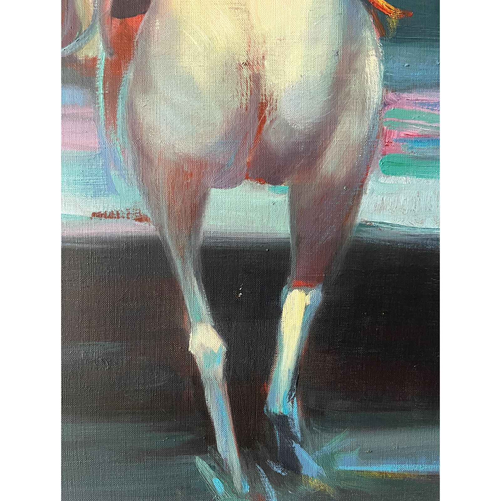 Horse And Rider Colourful Oil On Canvas Painting By Wajih Nahle photo vinterior