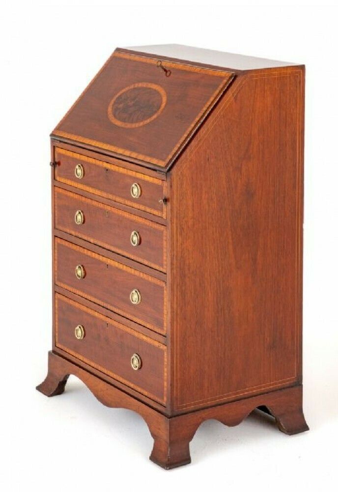 Regency Revival Bureau Ladies Desk Mahogany Inlay 1890 photo furniture