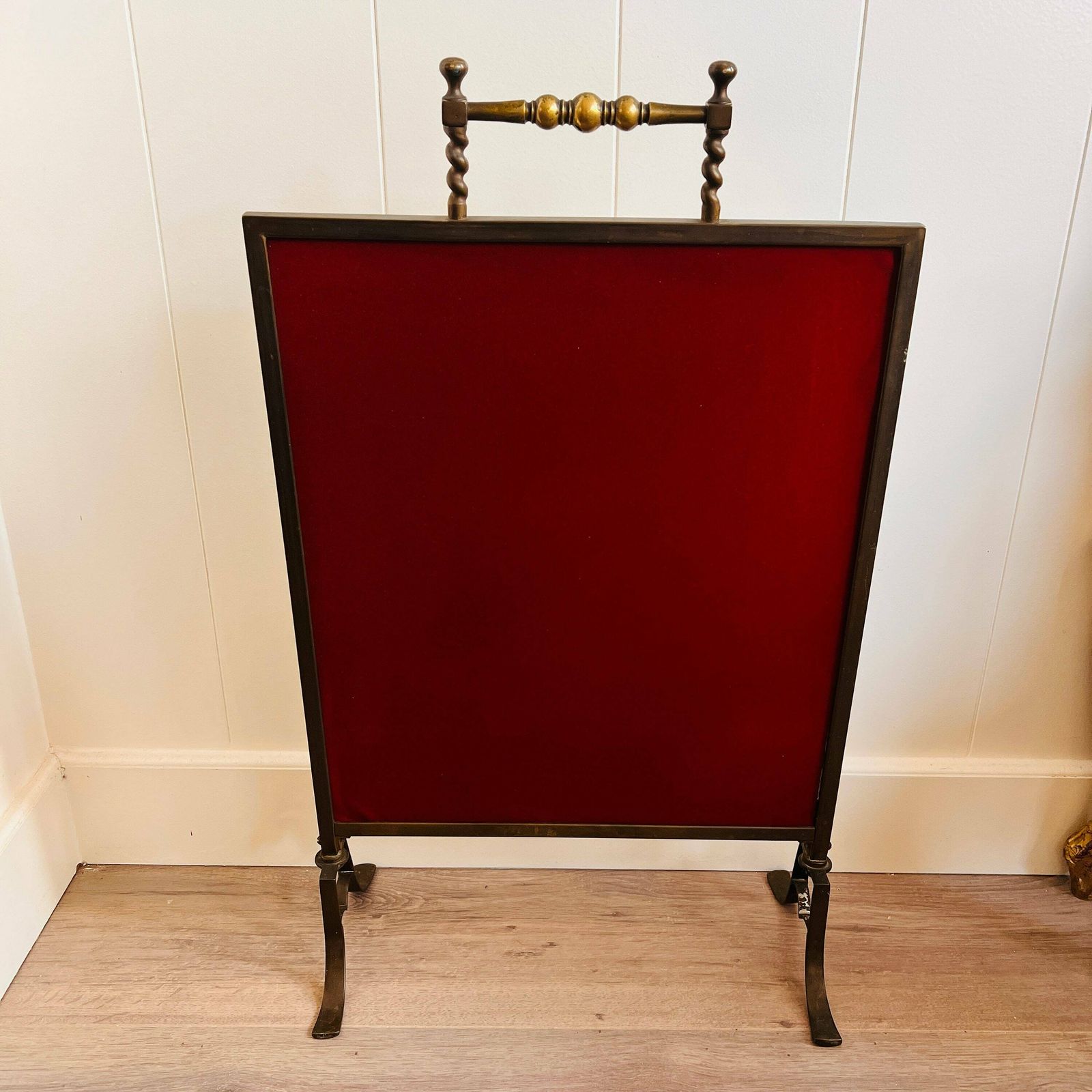 photo furniture Victorian Brass Mirrored Hand Painted Flowers, Bevelled Mirror, Art Nouveau Fireplace Screen