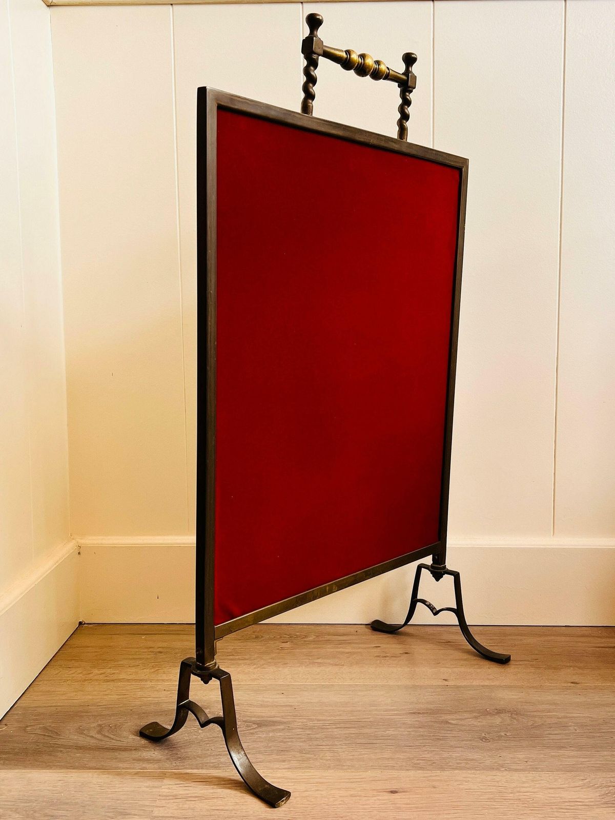 photo for sale Victorian Brass Mirrored Hand Painted Flowers, Bevelled Mirror, Art Nouveau Fireplace Screen