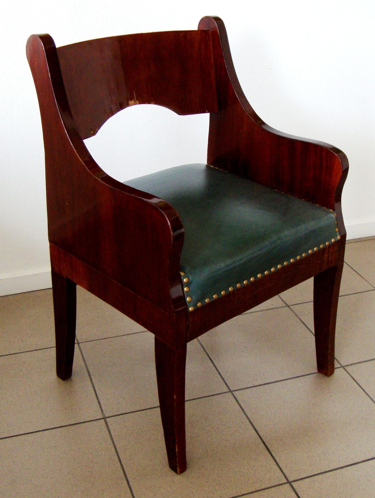 Chair Russia, 19 Century Beginning, Mahogany, Green Leather, 80x50x42 Cm photo for sale