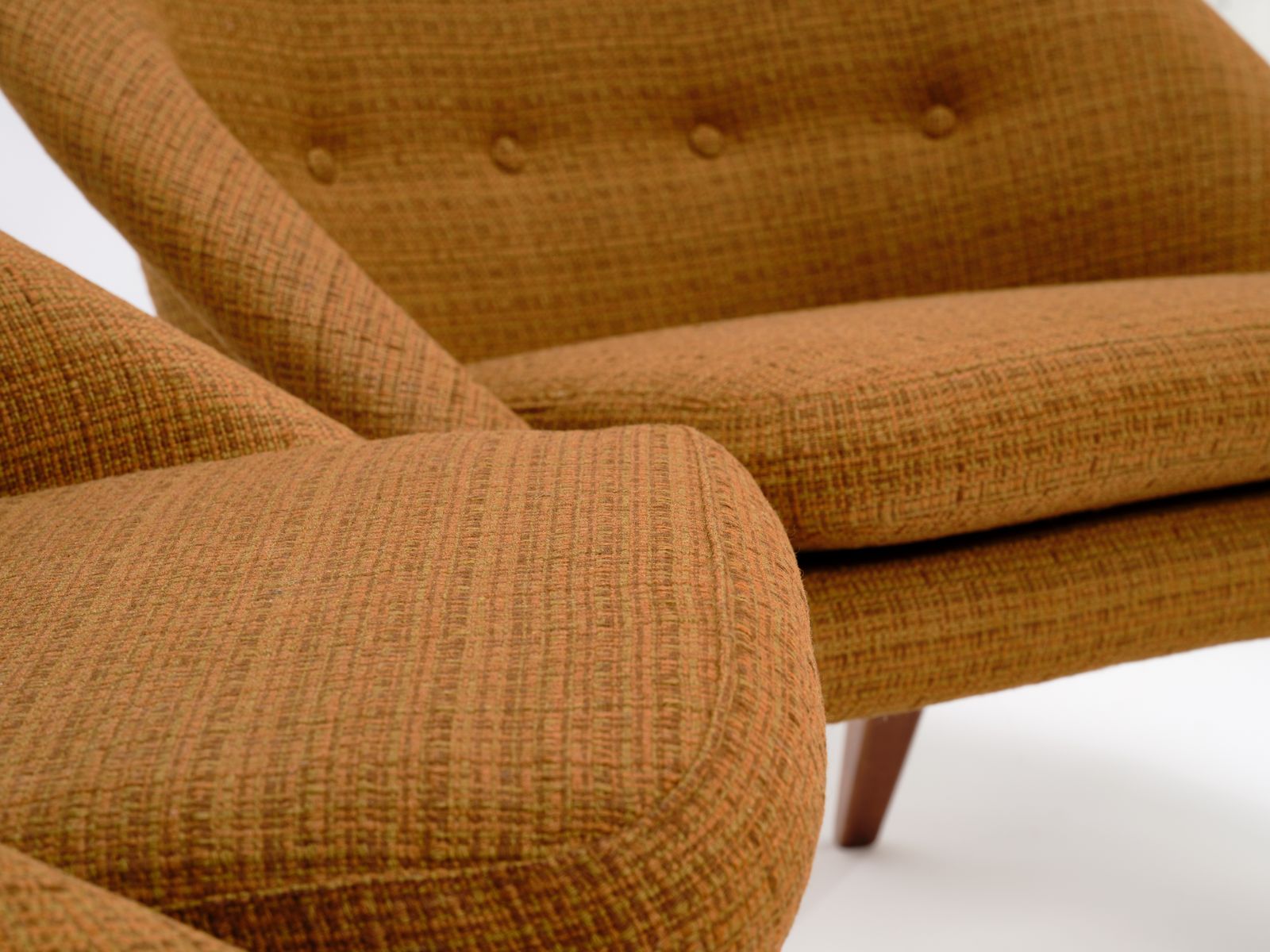 Stunning Pair Of Mid Century Swedish 'Stuff Over' Armchairs In Original Brocade Upholstery, Circa 1950's. photo furniture