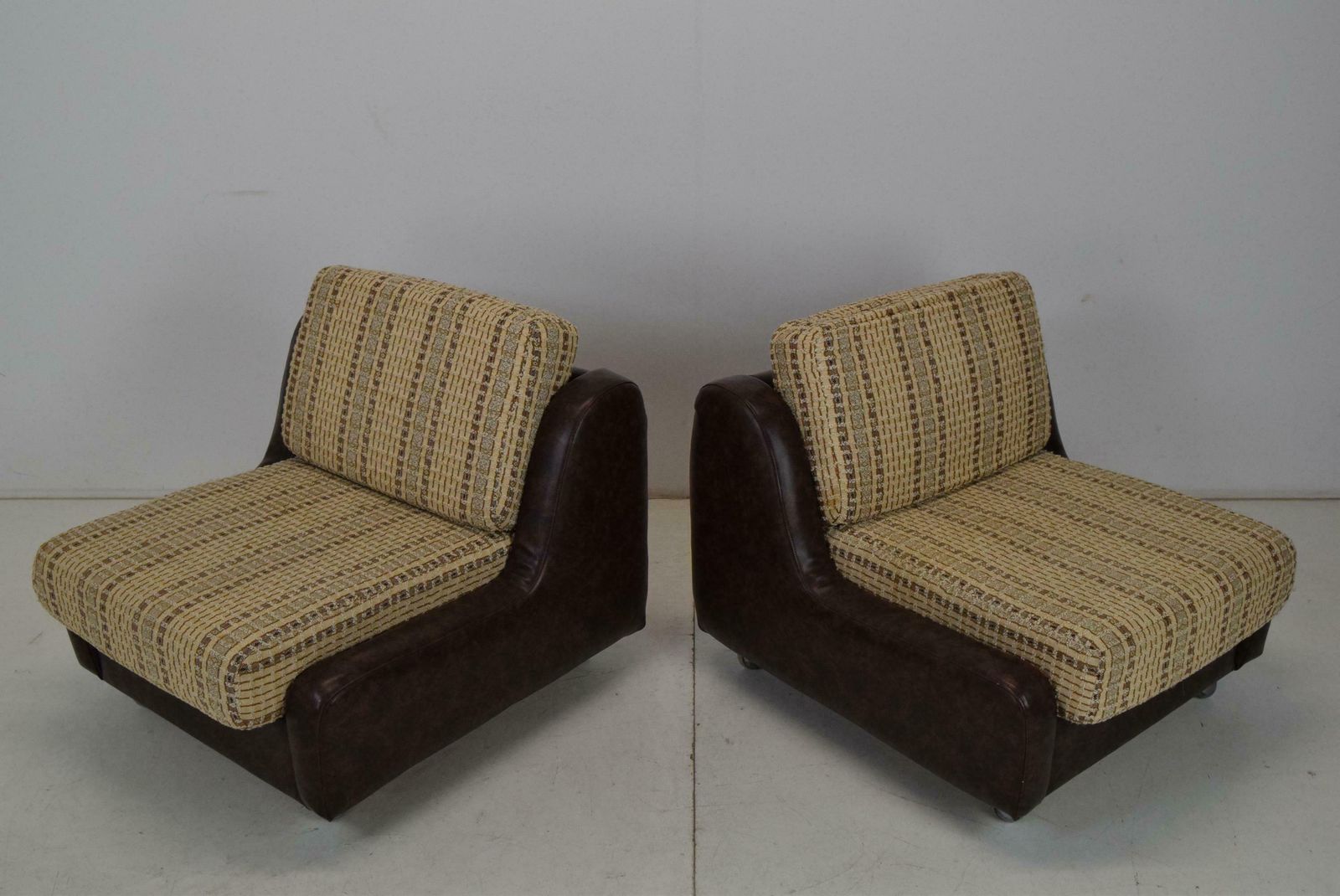 Pair Of Mid Century Leatherette Armchairs On The Wheels,1970's. photo furniture
