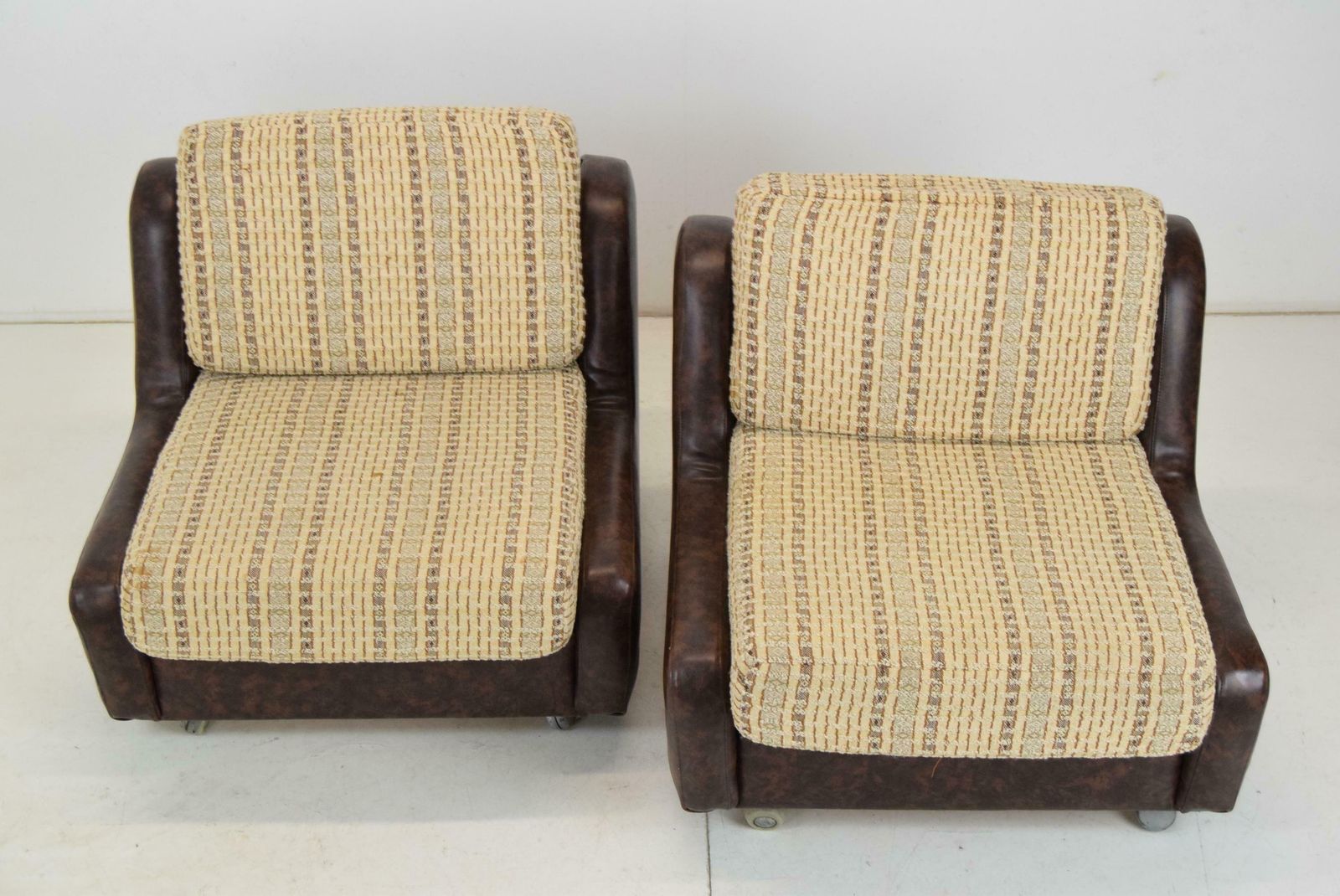 Pair Of Mid Century Leatherette Armchairs On The Wheels,1970's. photo Furniture