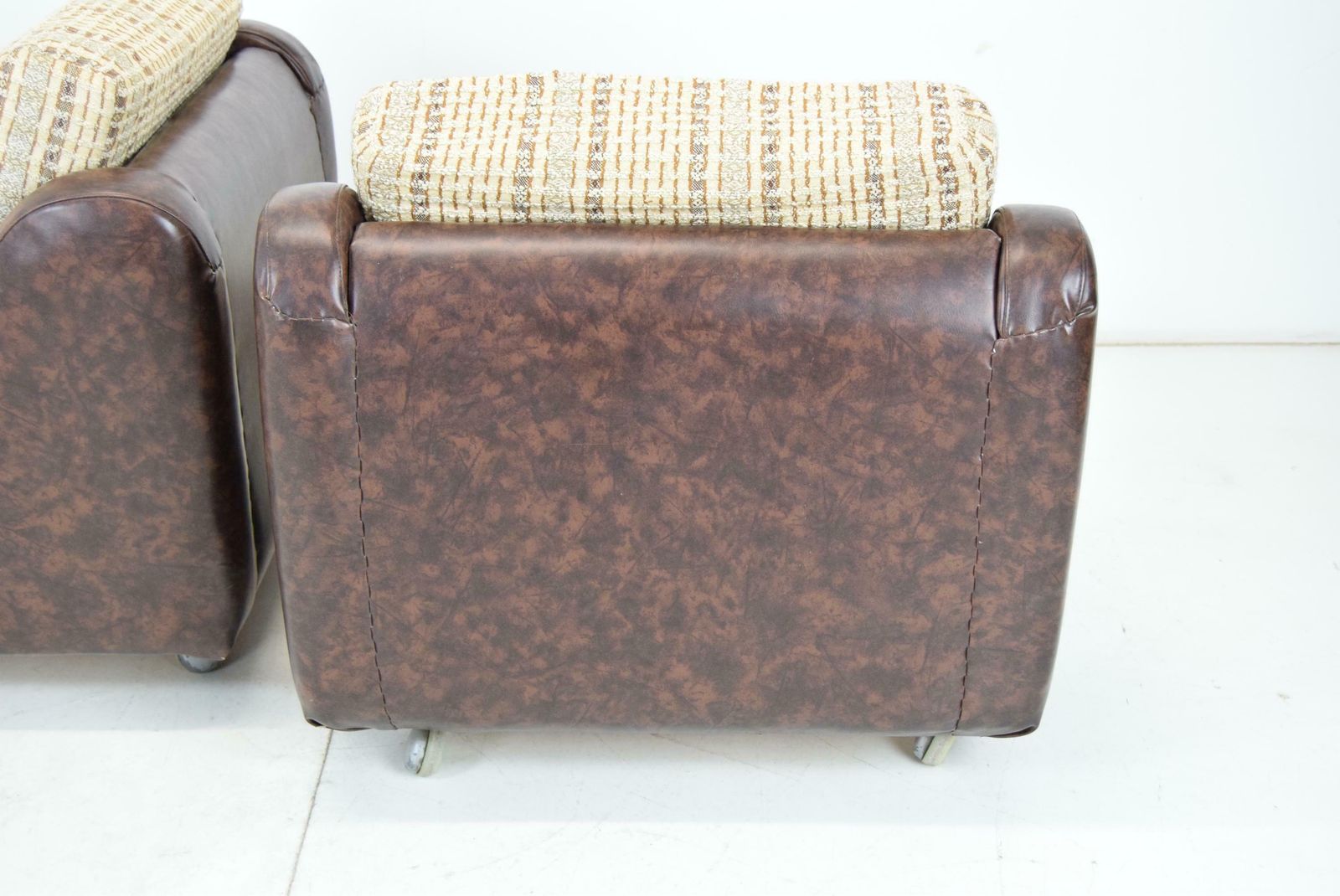 photo for sale Pair Of Mid Century Leatherette Armchairs On The Wheels,1970's.