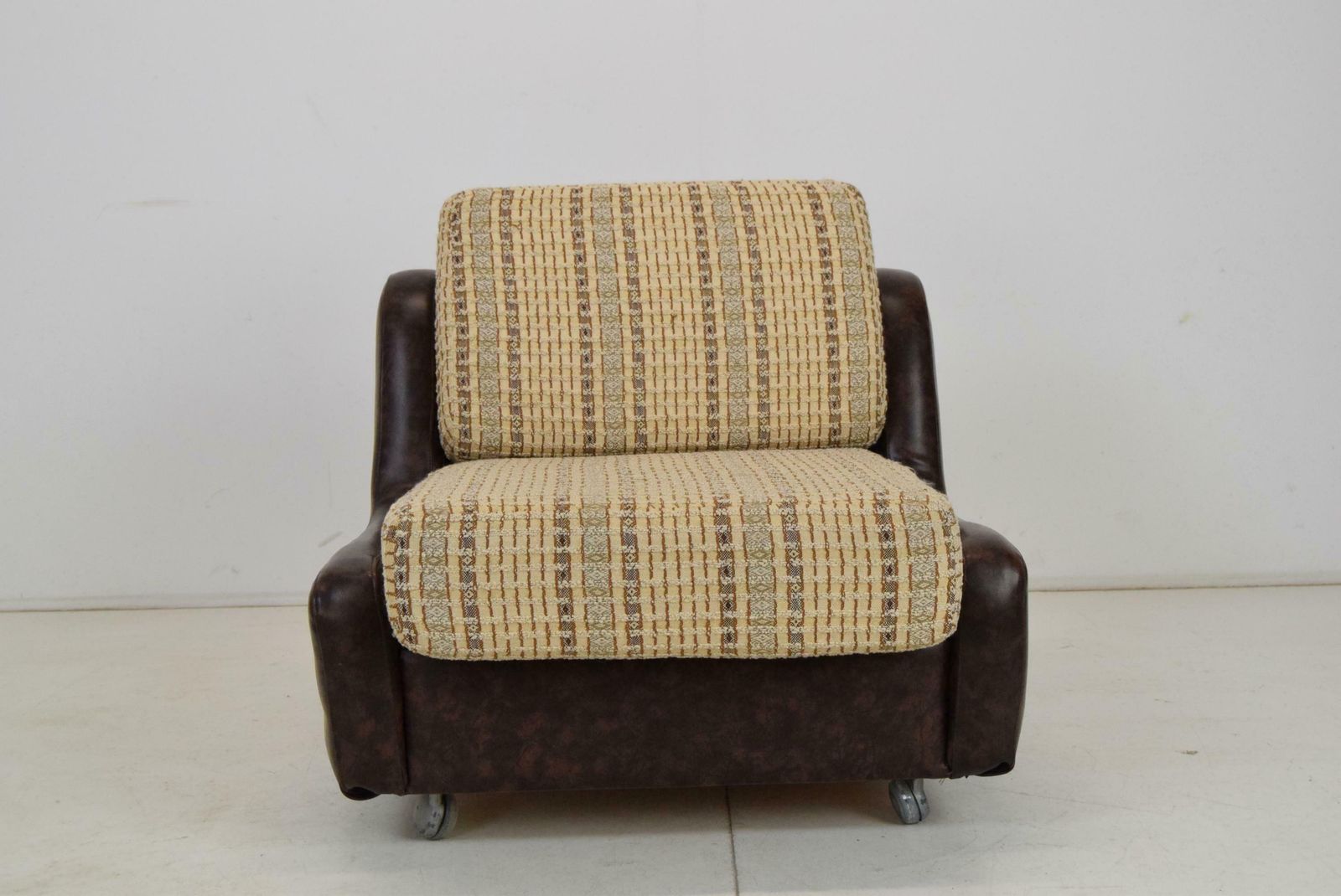 Mid Century Leatherette Armchair On The Wheels,1970's. photo vinterior