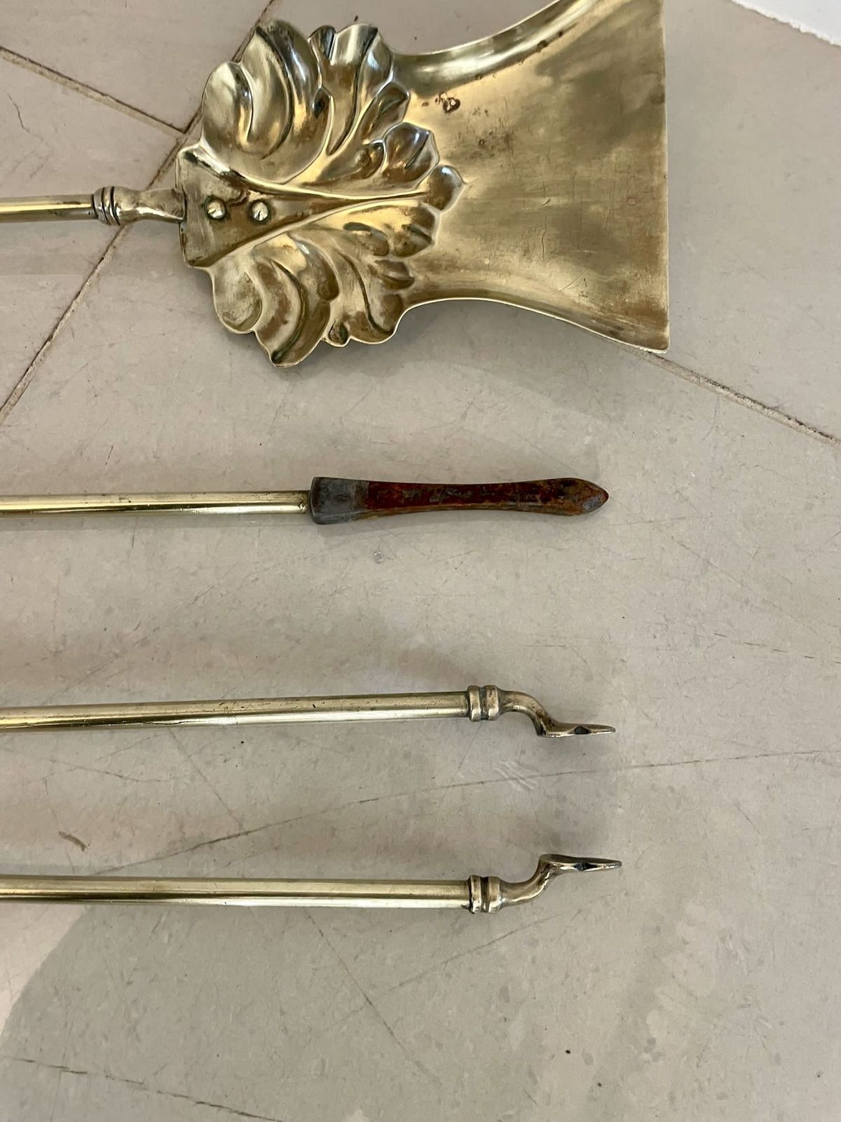 Antique Quality Brass Set Of 3 Fire Irons photo 725.0