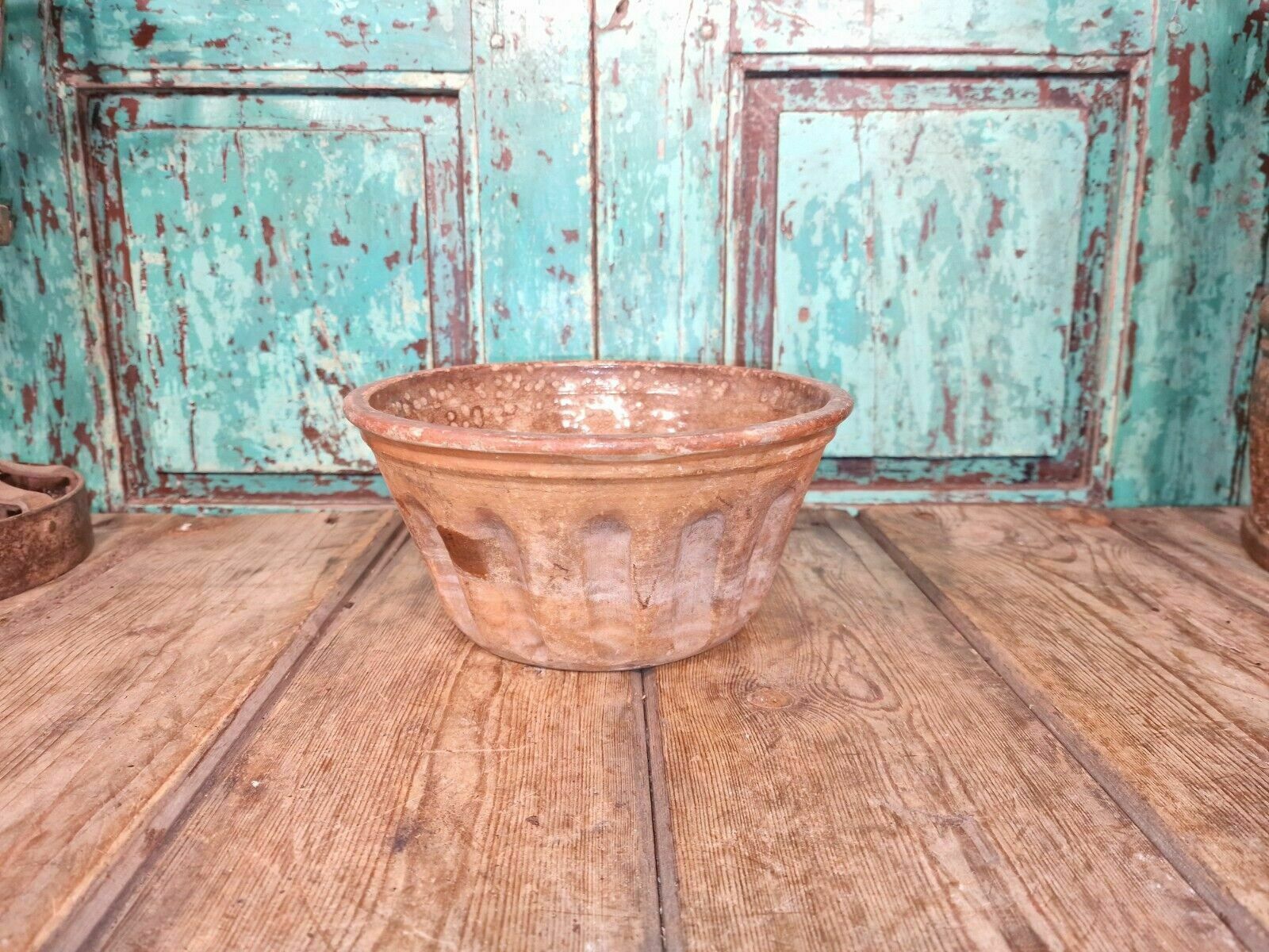 Antique 19th Century French Hand Made Glazed Terracotta Cake Mold Mould
