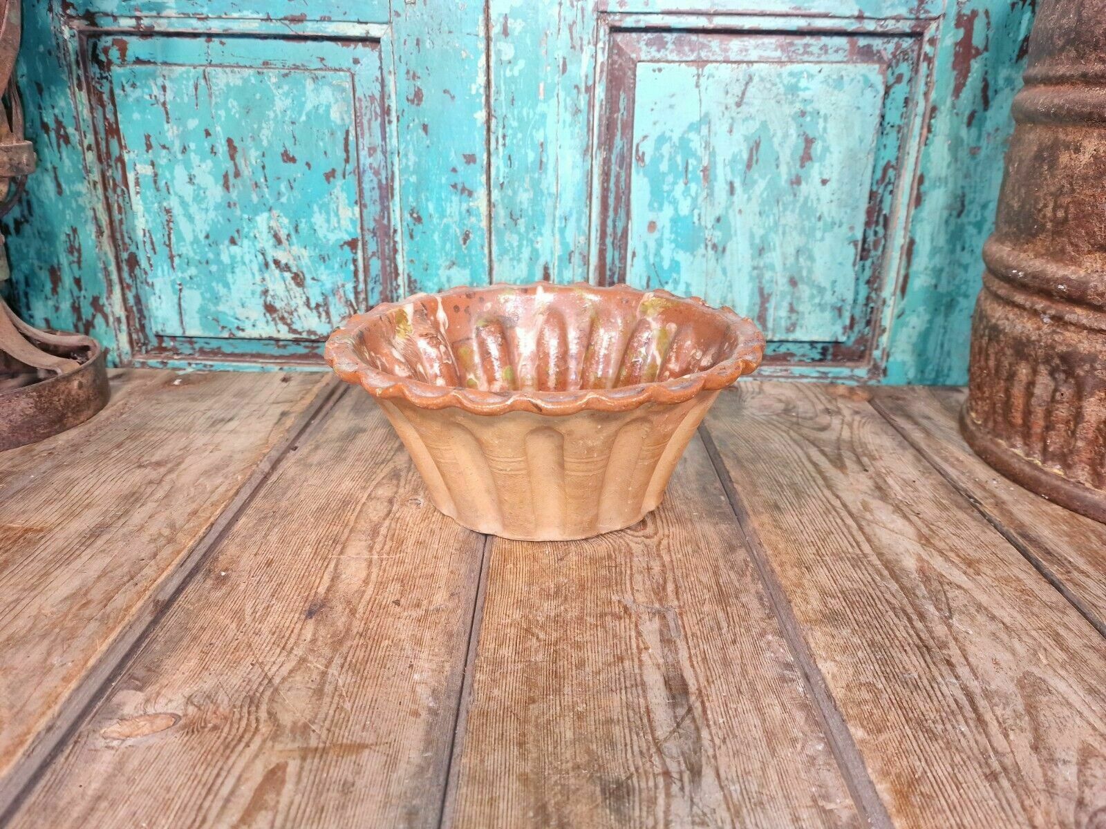 Antique 19th Century French Hand Made Glazed Terracotta Cake Mold Mould photo furniture
